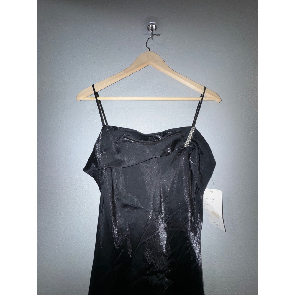 Lulu.H Paris Black Metallic Shimmer Gown Rhinestone Accent Prom Formal Dress 4 - Picture 2 of 7